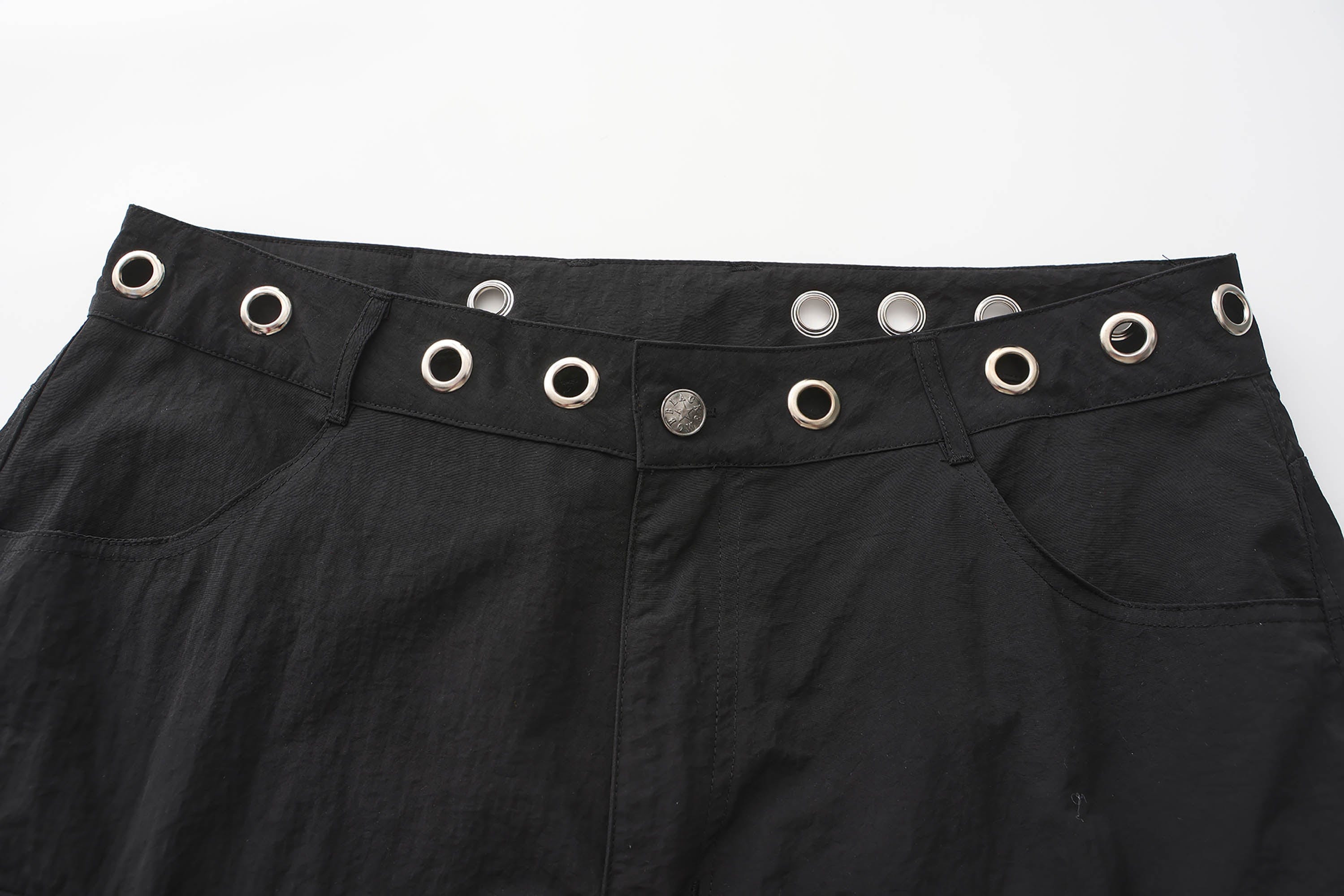 BLACK8MOB Eyelet Waist Tie Multi-Pocket Parachute Pants
