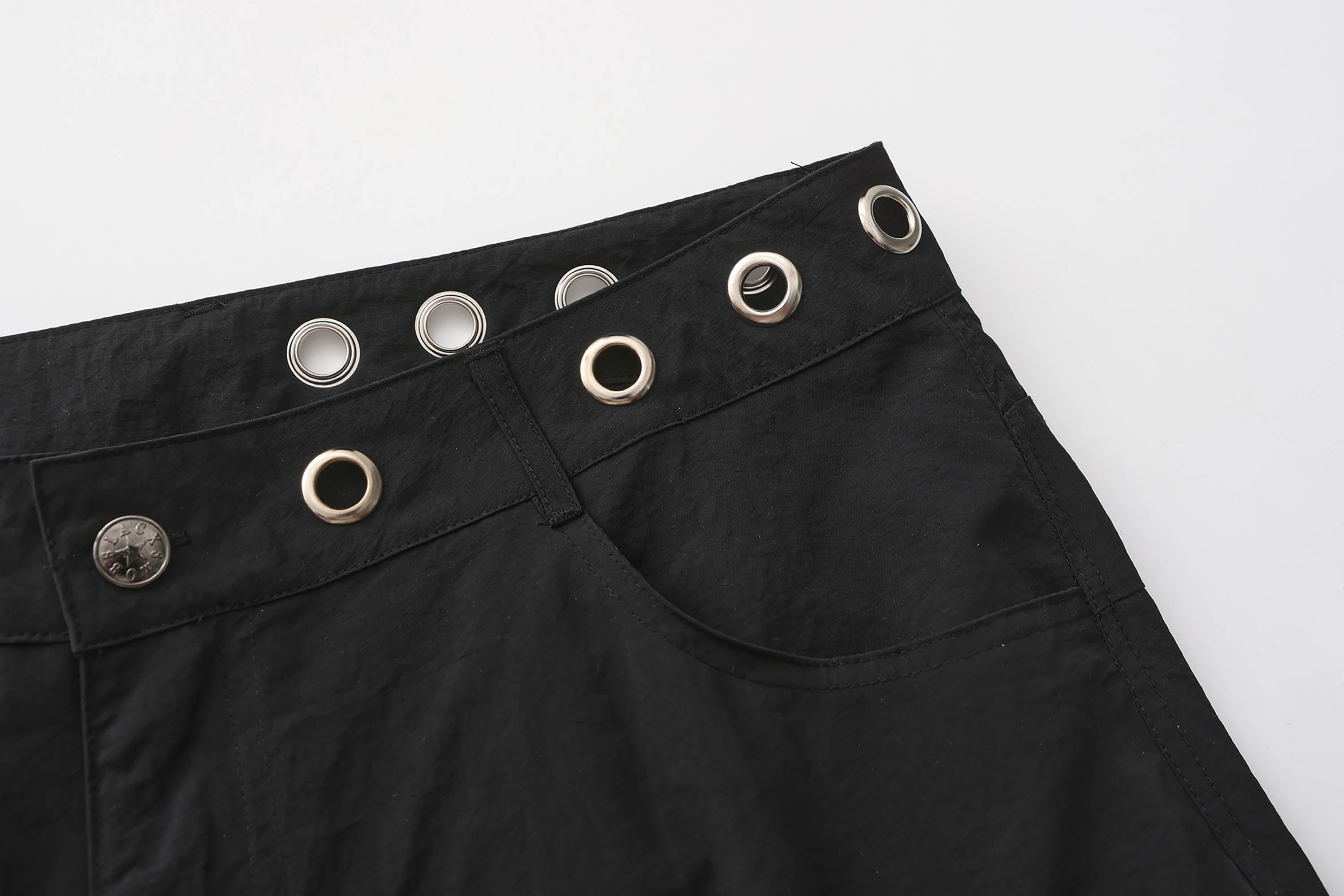 BLACK8MOB Eyelet Waist Tie Multi-Pocket Parachute Pants