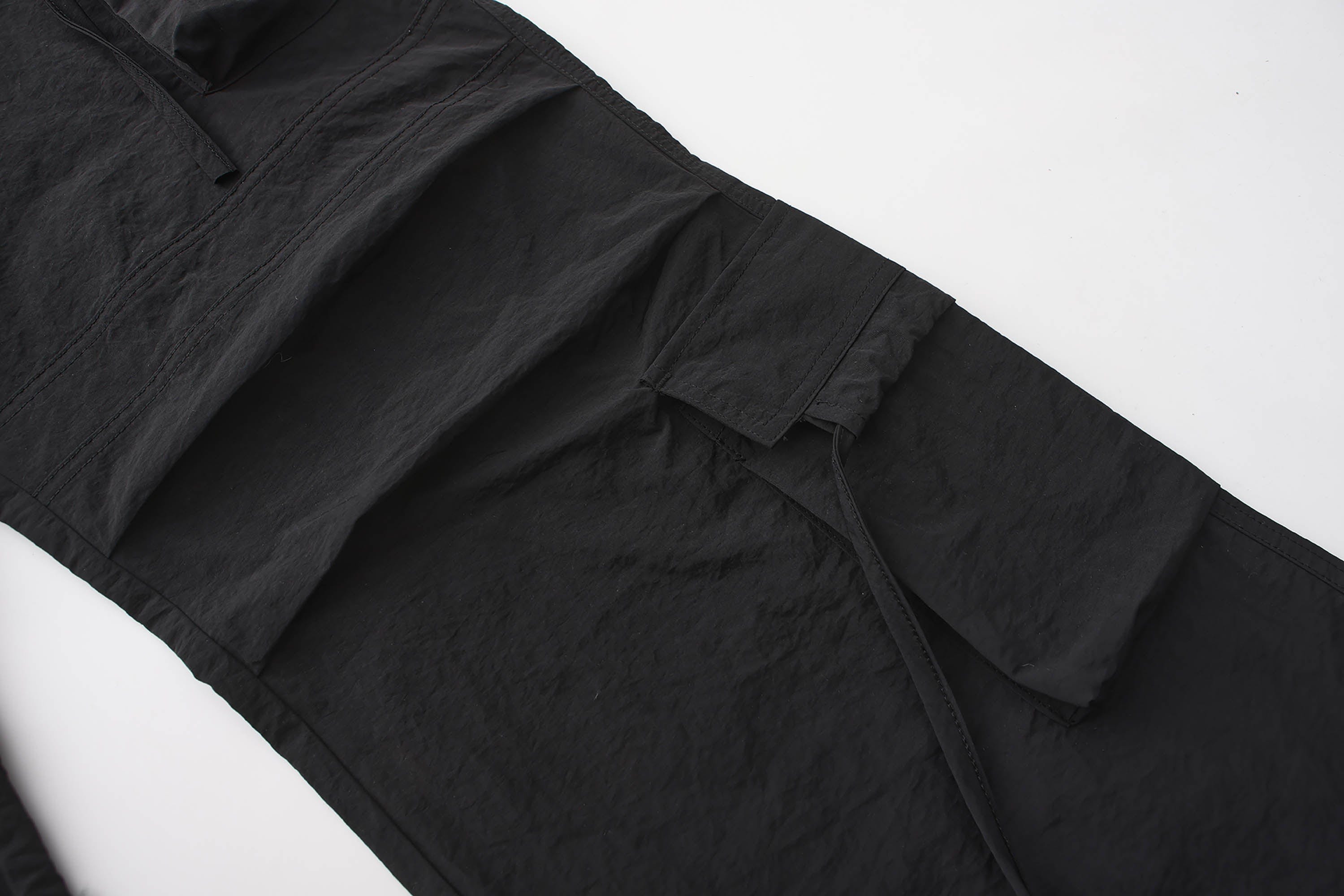BLACK8MOB Eyelet Waist Tie Multi-Pocket Parachute Pants