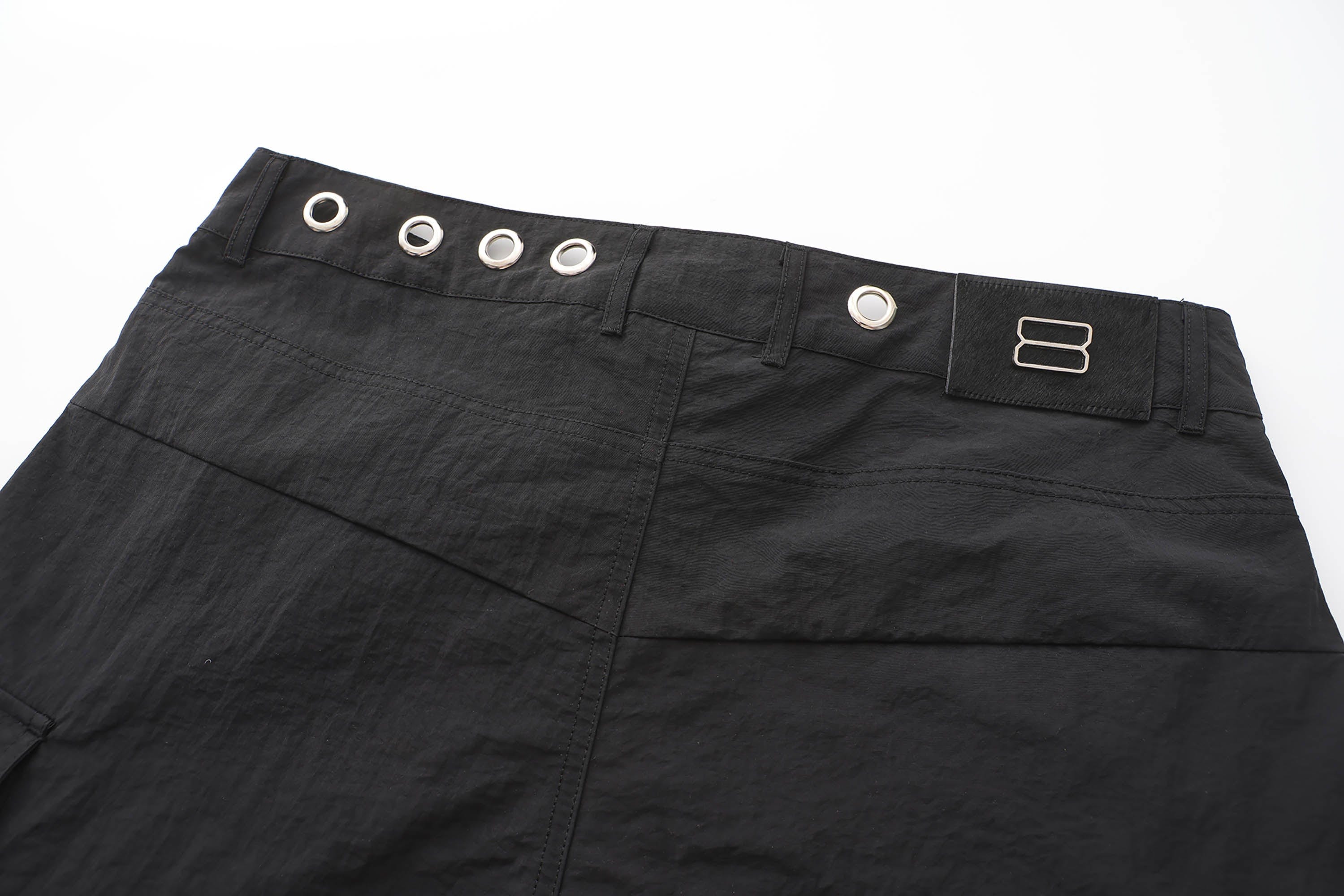 BLACK8MOB Eyelet Waist Tie Multi-Pocket Parachute Pants