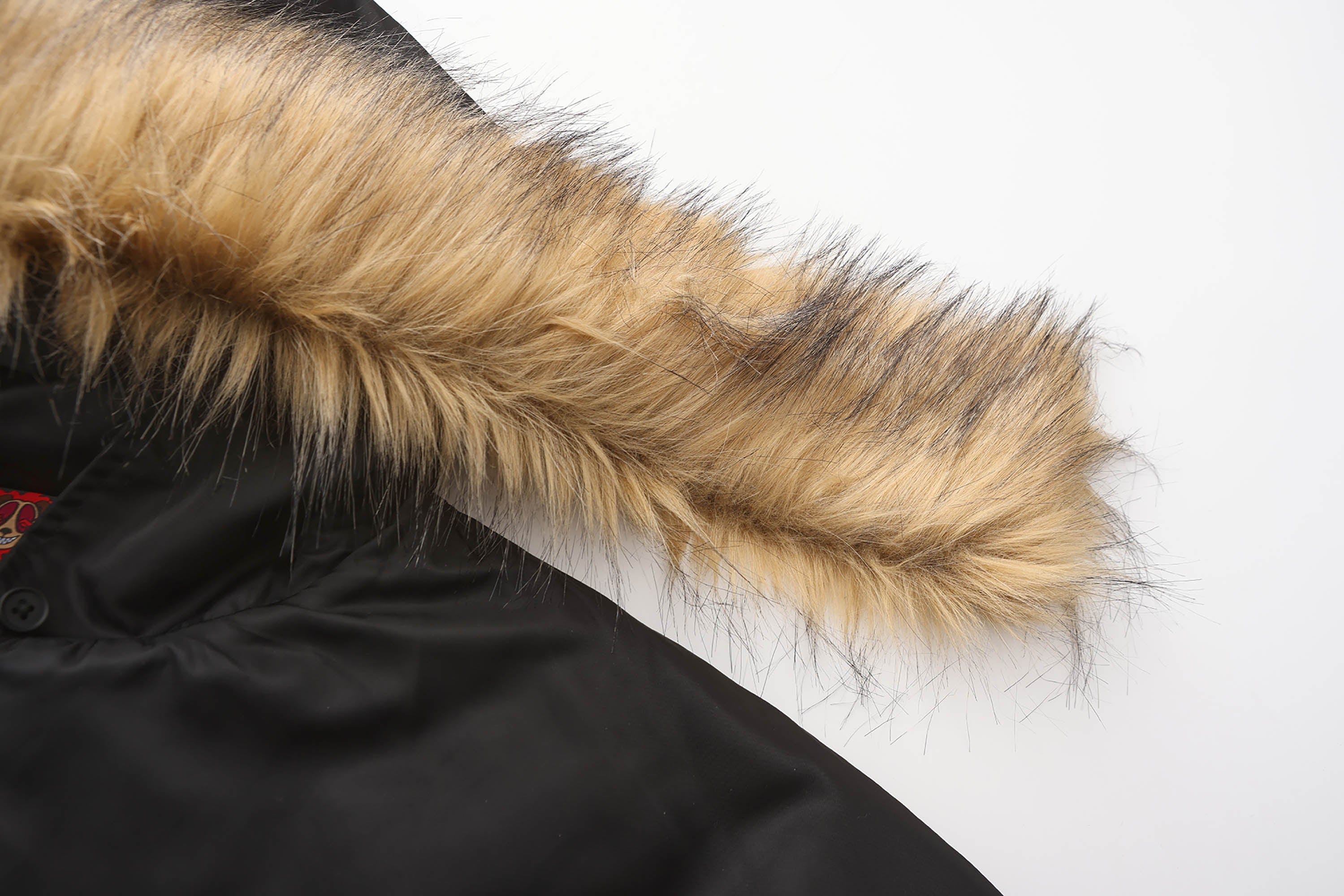 BLACK8MOB Flame Detachable-Fur Hooded Jacket