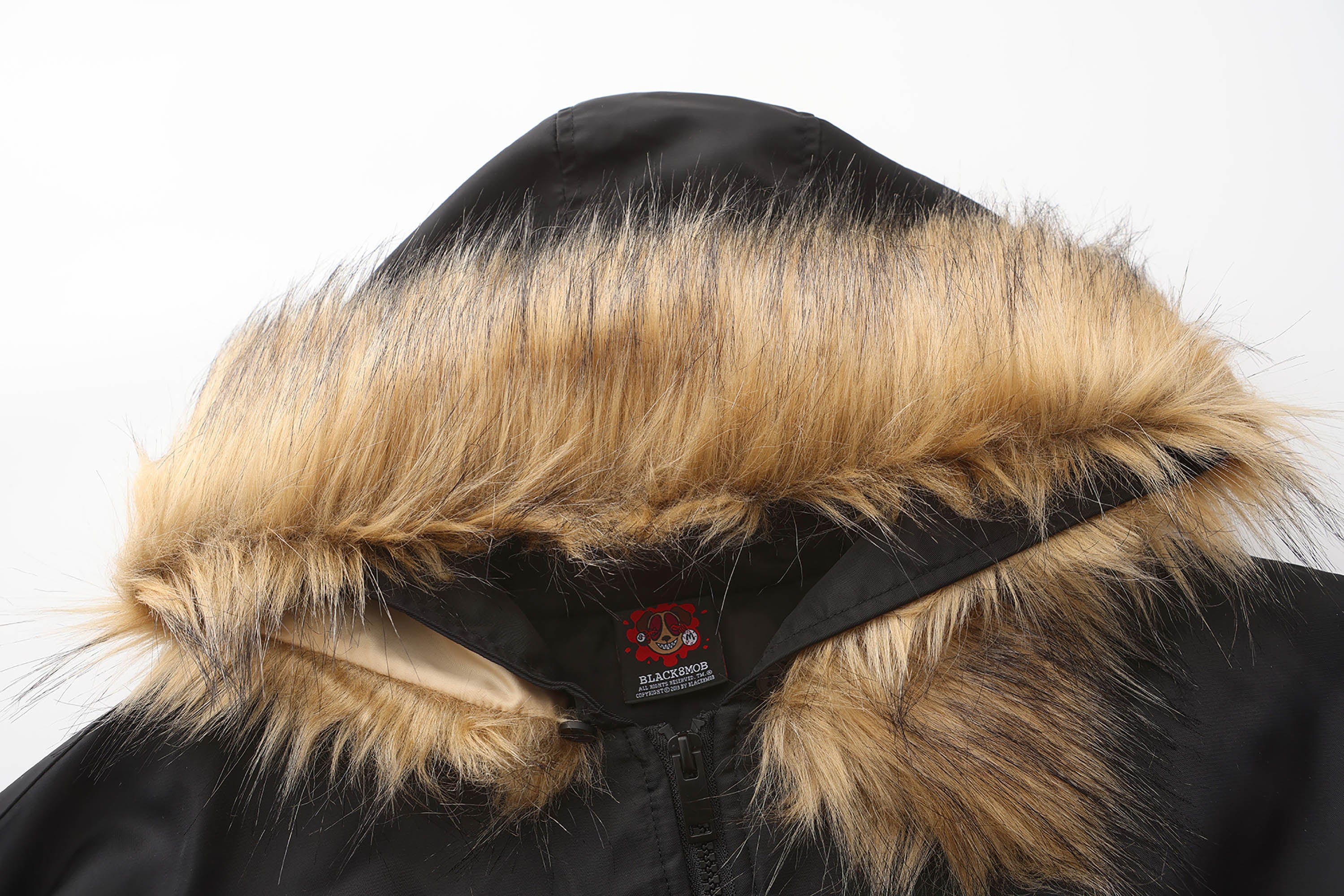 BLACK8MOB Flame Detachable-Fur Hooded Jacket