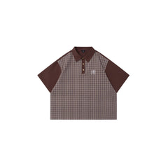OVDY Retro Spliced Plaid Polo T-Shirt