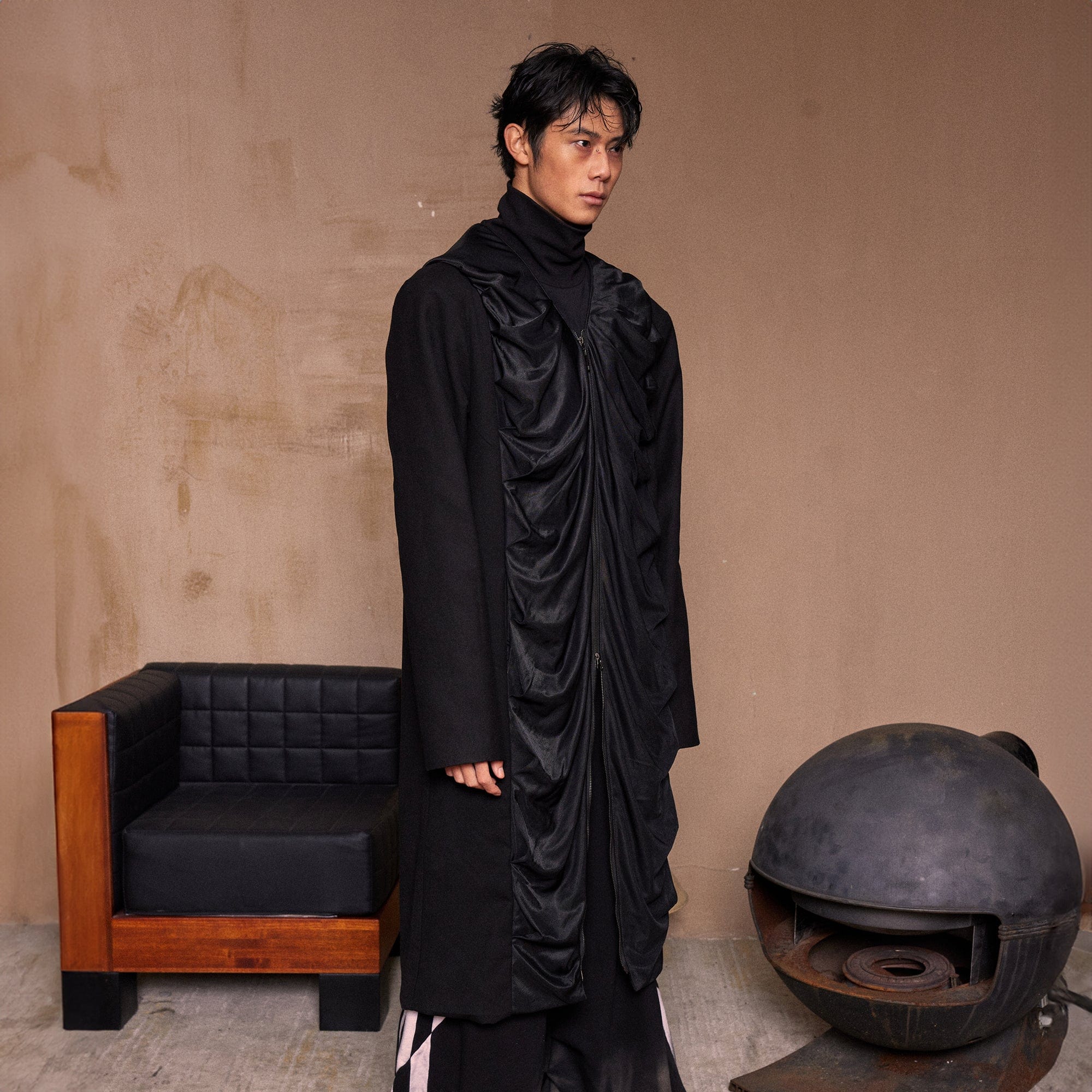 KADAKADA Crinkled Hooded Longline Trench Coat