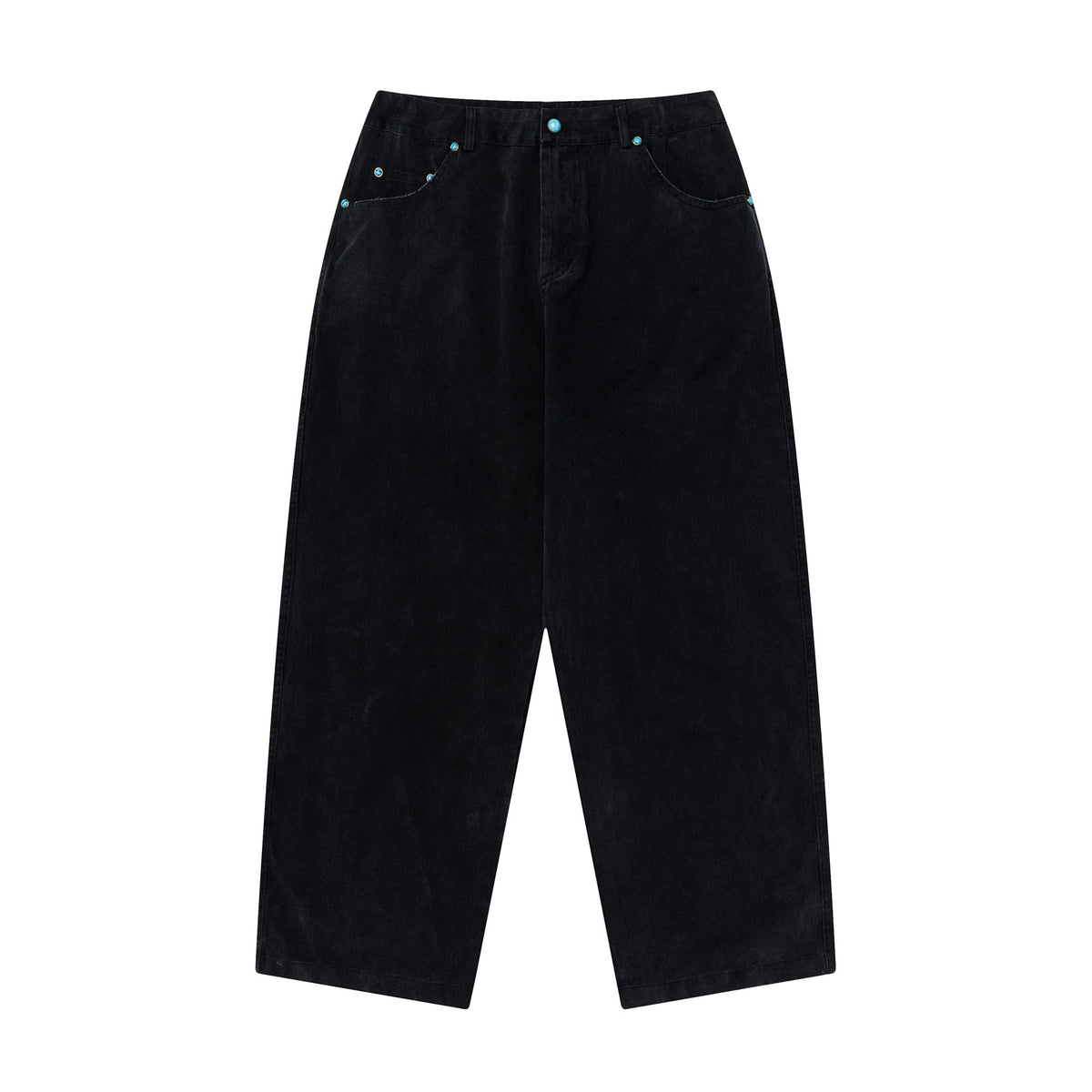 OVDY Distressed Turquoise Rivet Wide-Leg Pants