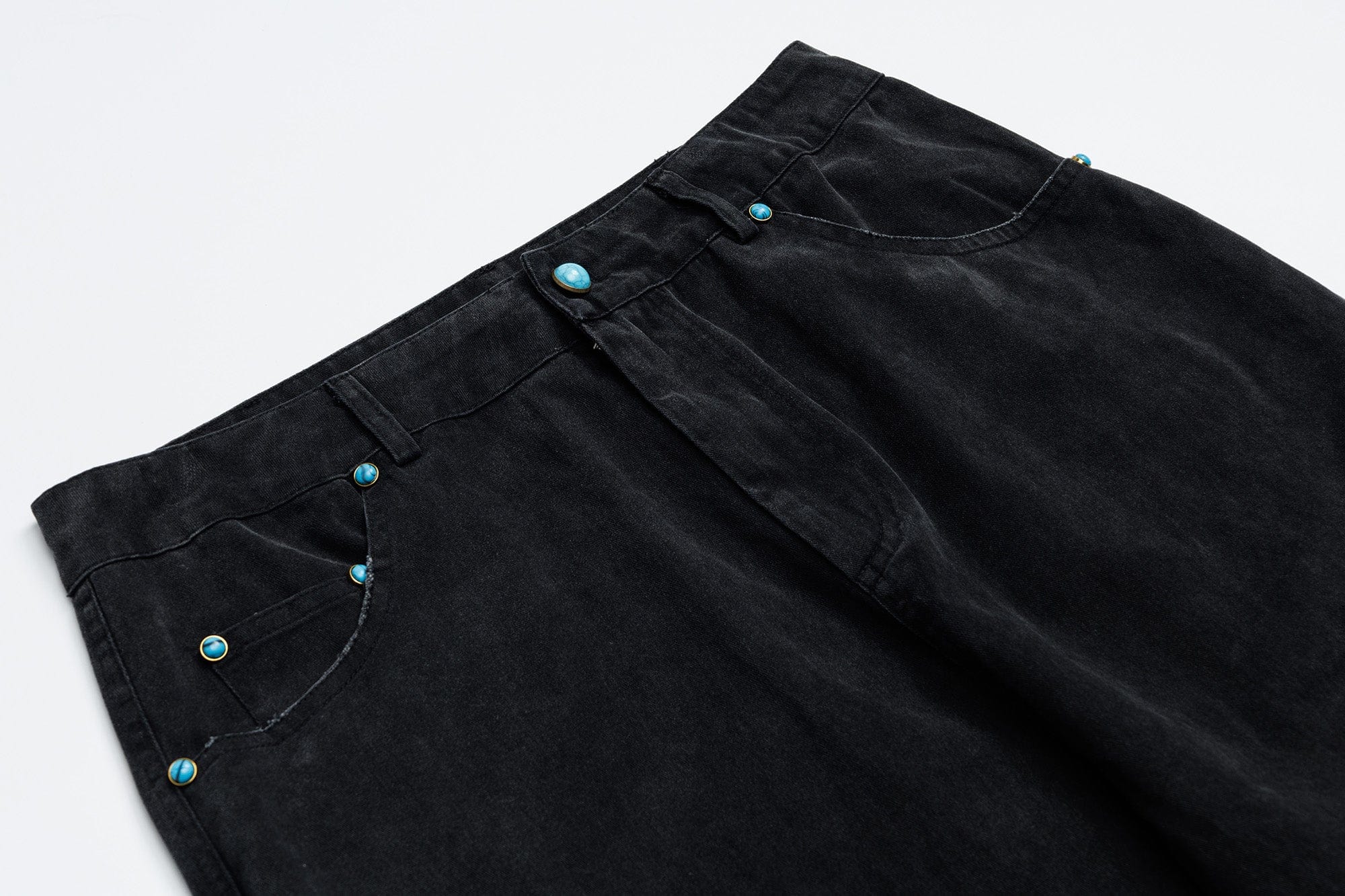 OVDY Distressed Turquoise Rivet Wide-Leg Pants