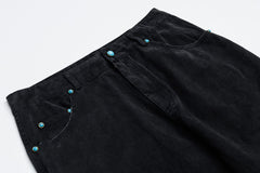 OVDY Distressed Turquoise Rivet Wide-Leg Pants