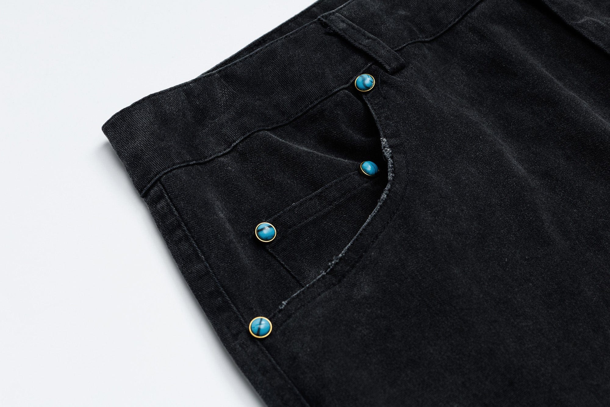 OVDY Distressed Turquoise Rivet Wide-Leg Pants