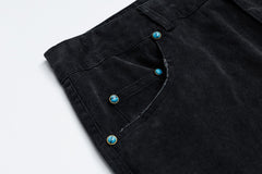 OVDY Distressed Turquoise Rivet Wide-Leg Pants