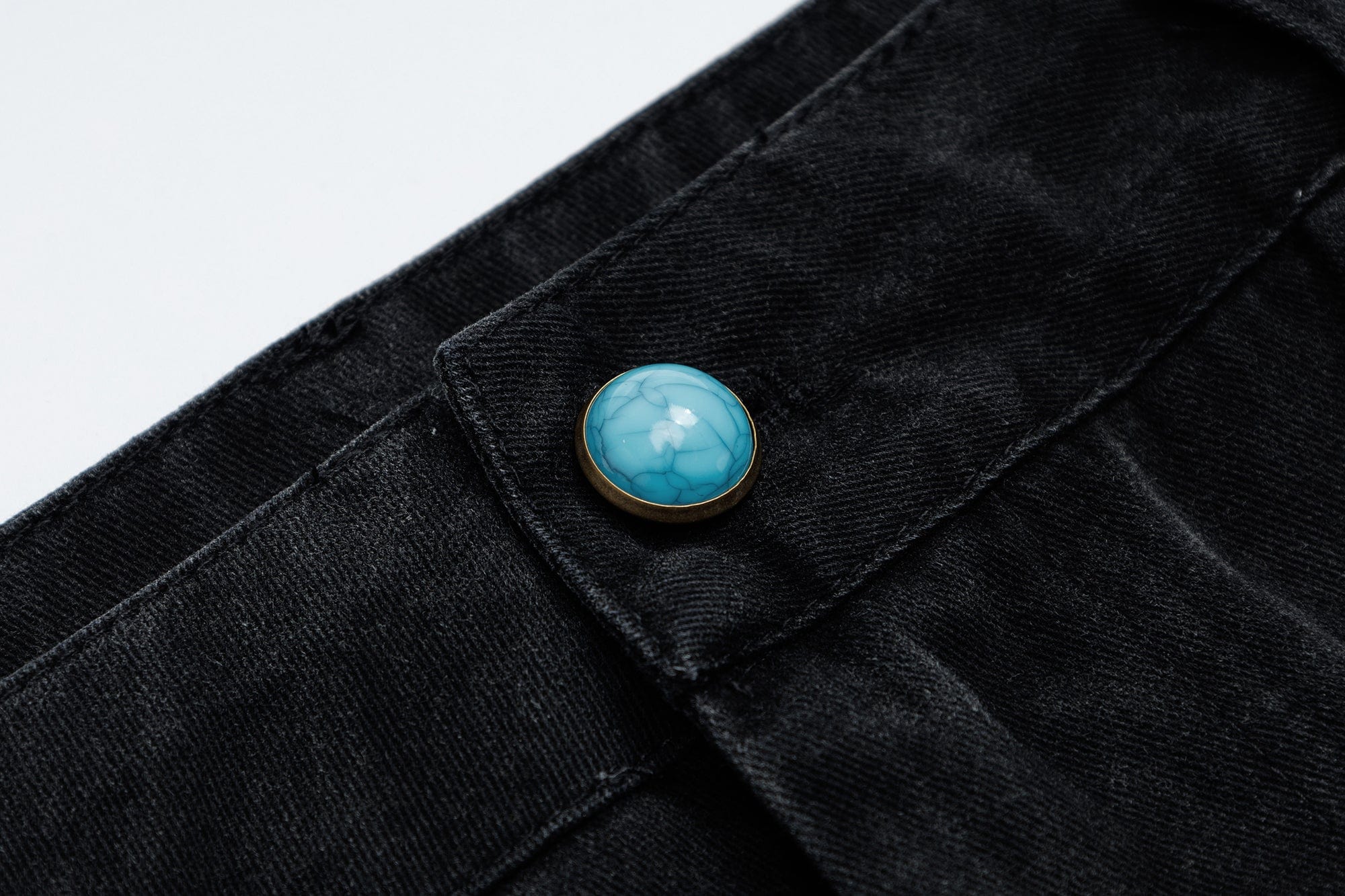 OVDY Distressed Turquoise Rivet Wide-Leg Pants