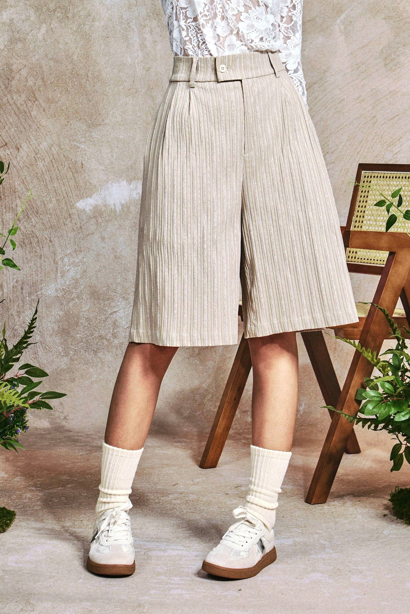 OIPWORD Striped Crinkled Shorts