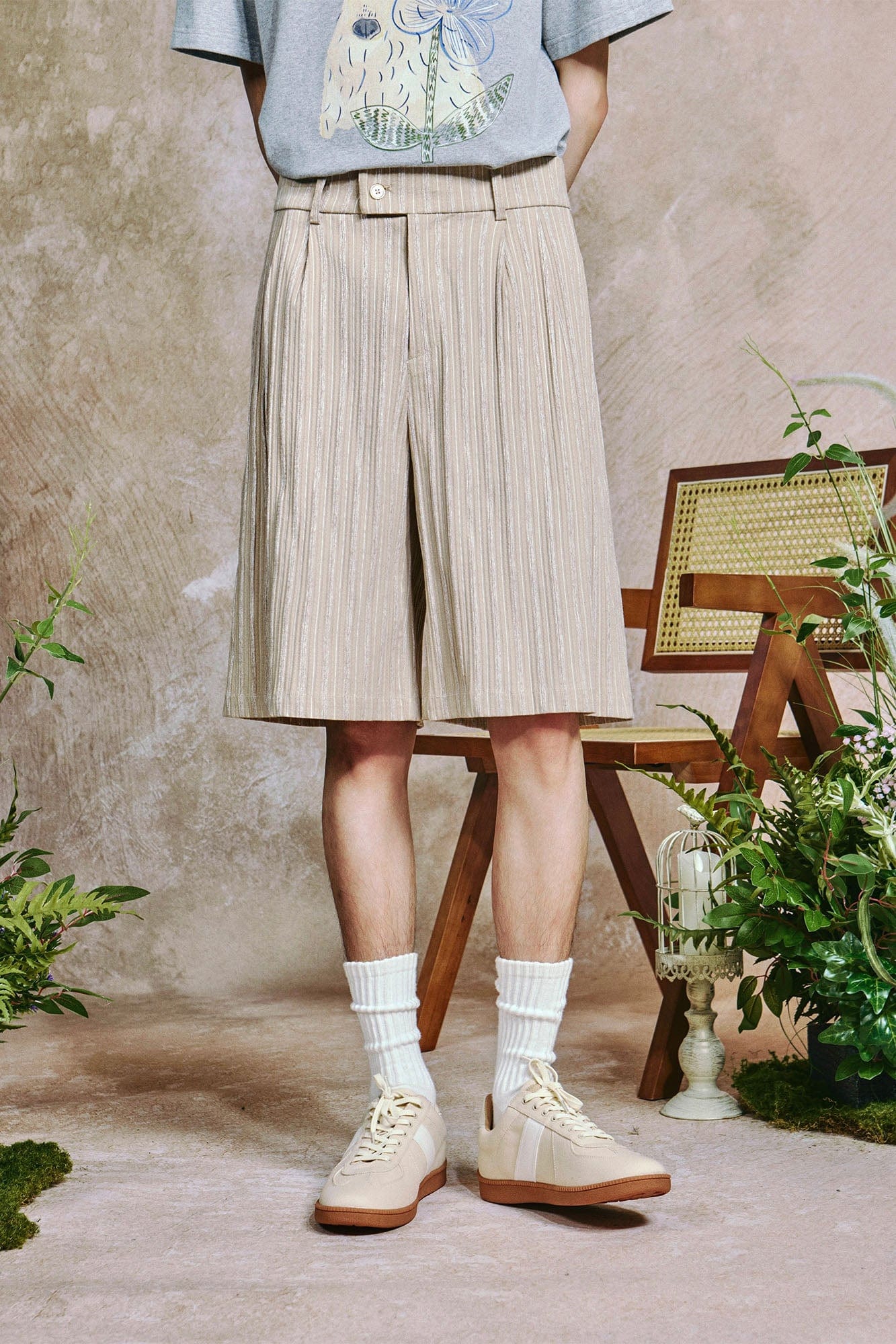 OIPWORD Striped Crinkled Shorts