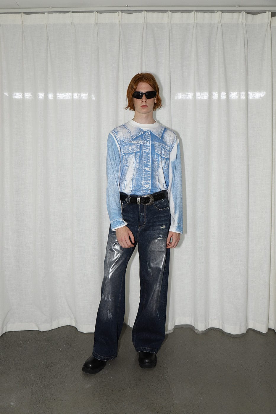 LEONSENSE Denim Print L/S T-Shirt
