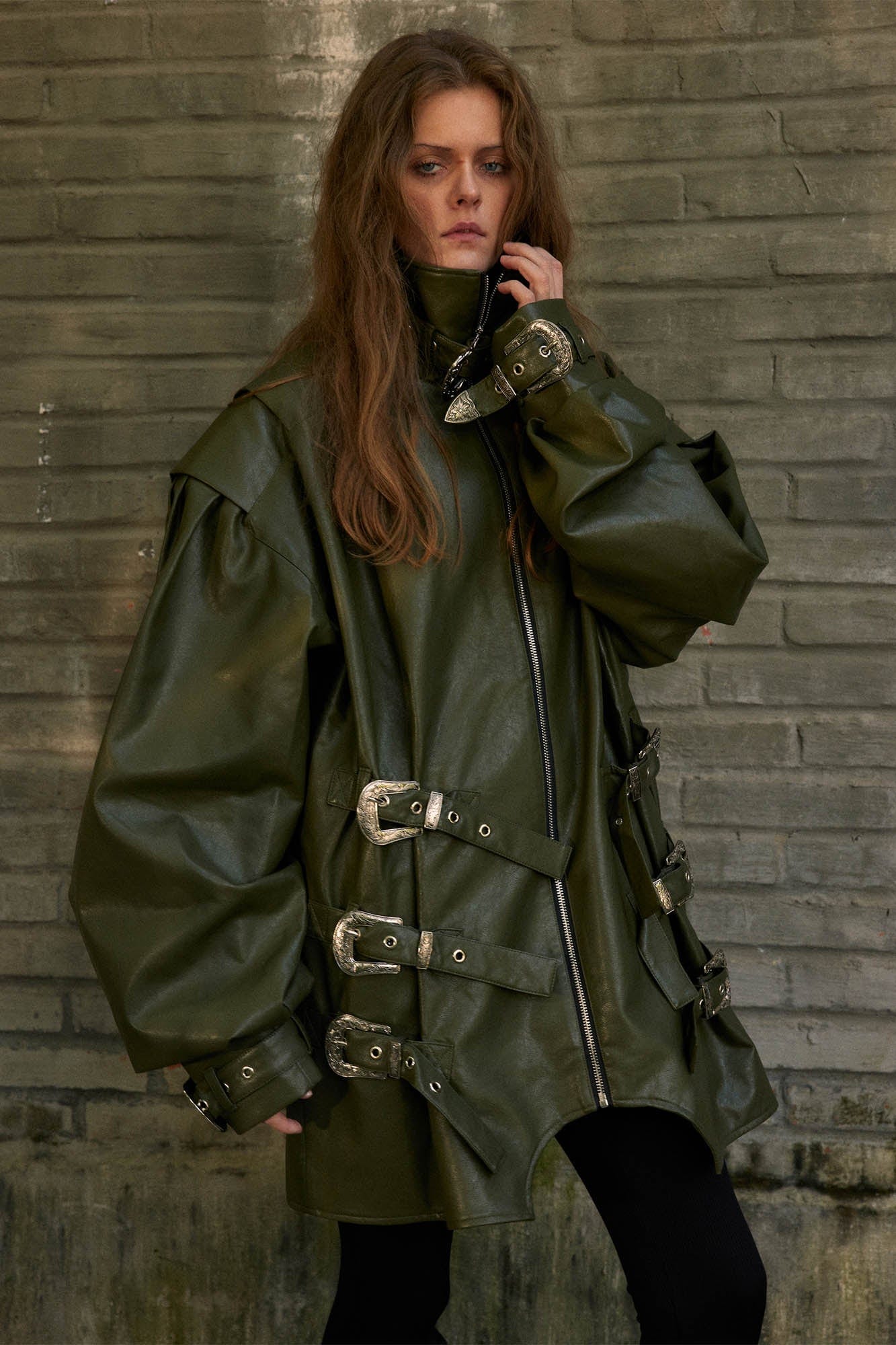 KADAKADA Multi-Buckle High-Neck Faux Leather Jacket