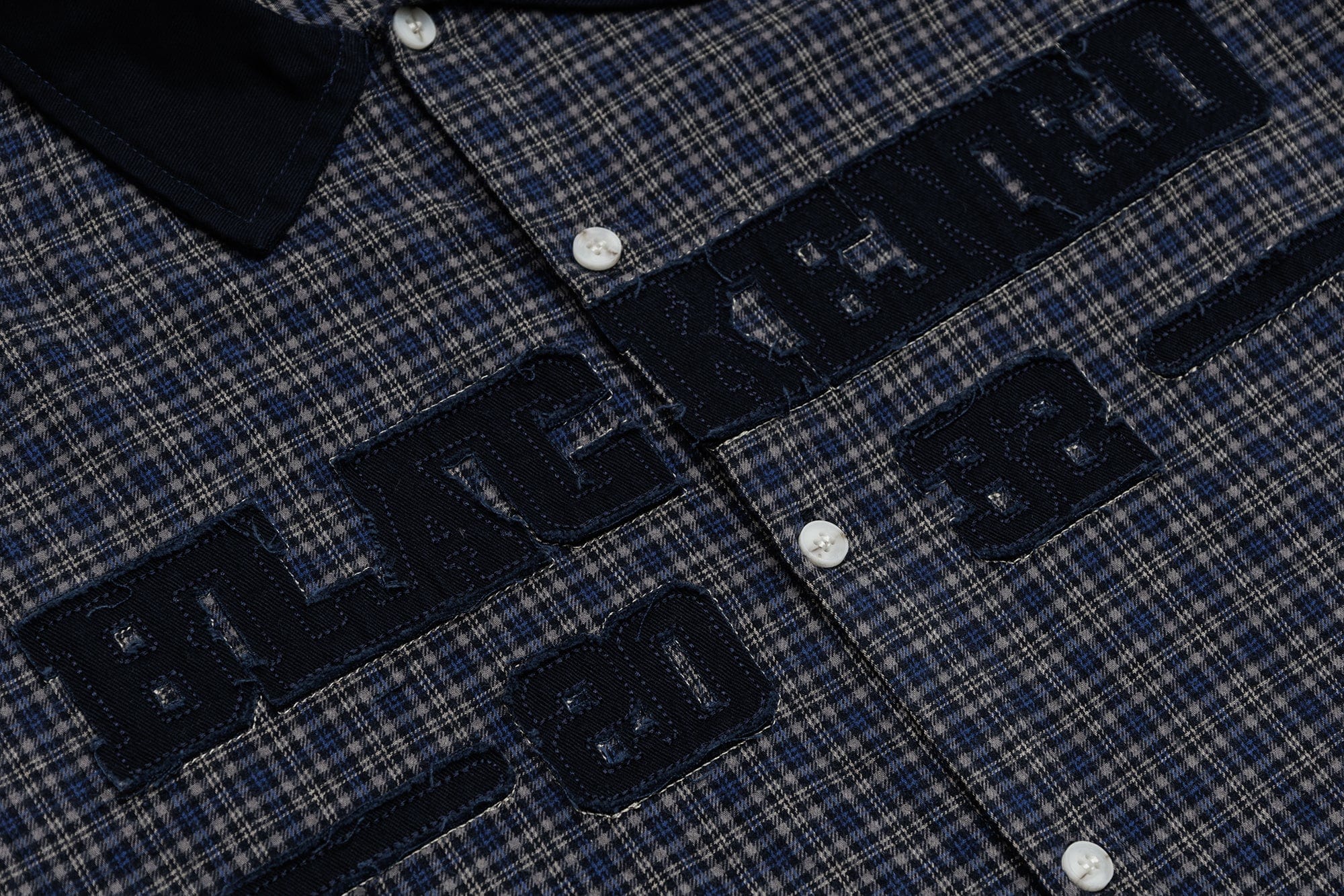OVDY Raw-Edge Patchwork Graphic Plaid Half Shirt