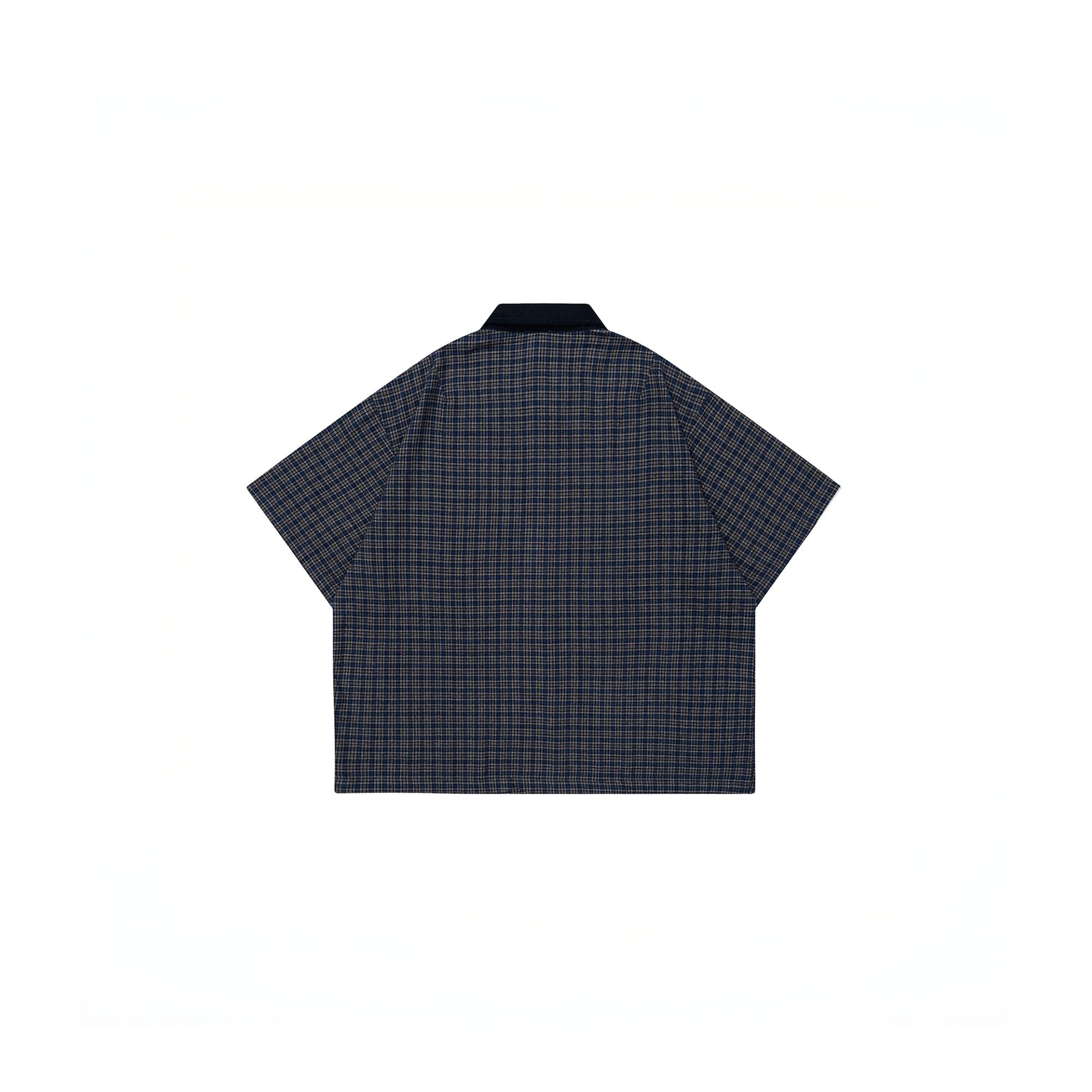 OVDY Raw-Edge Patchwork Graphic Plaid Half Shirt