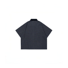 OVDY Raw-Edge Patchwork Graphic Plaid Half Shirt
