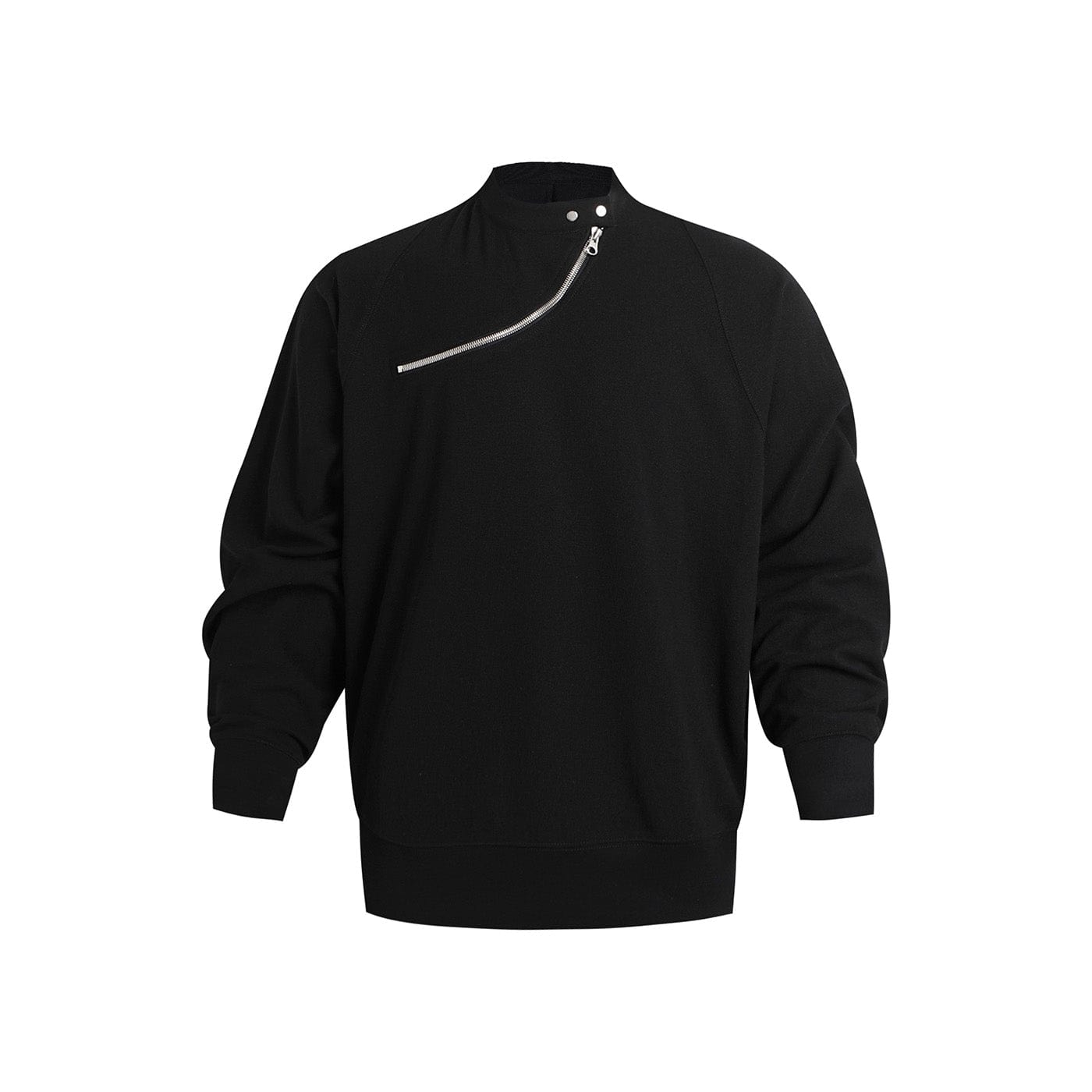 WHISTLEHUNTER Asymmetrical Zipper Rivet Mock Neck Light Sweatshirt