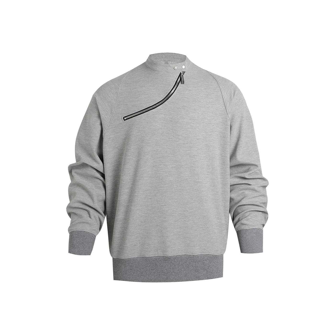 WHISTLEHUNTER Asymmetrical Zipper Rivet Mock Neck Light Sweatshirt