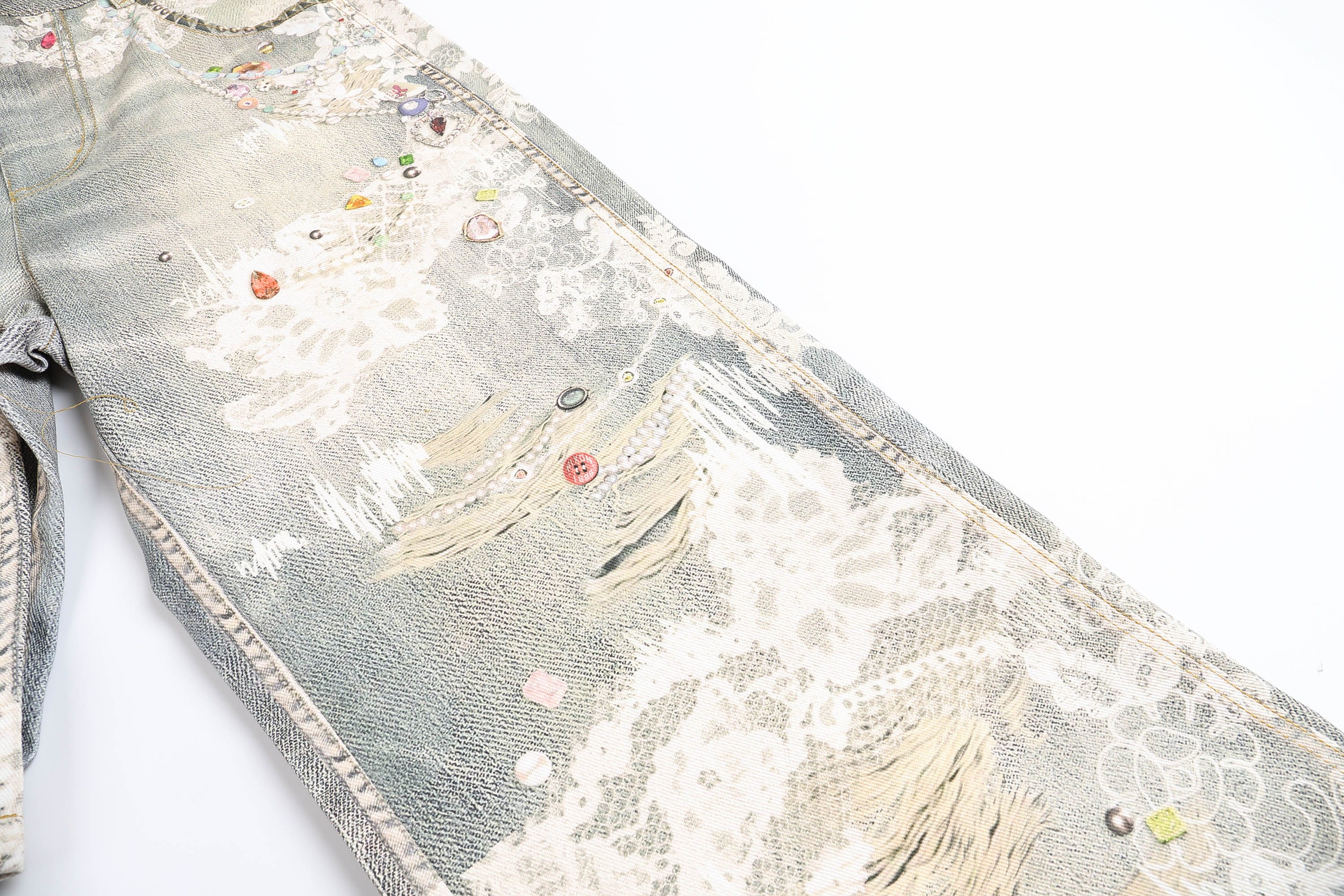DND4DES×Faychui Distressed Gem&Lace Jeans