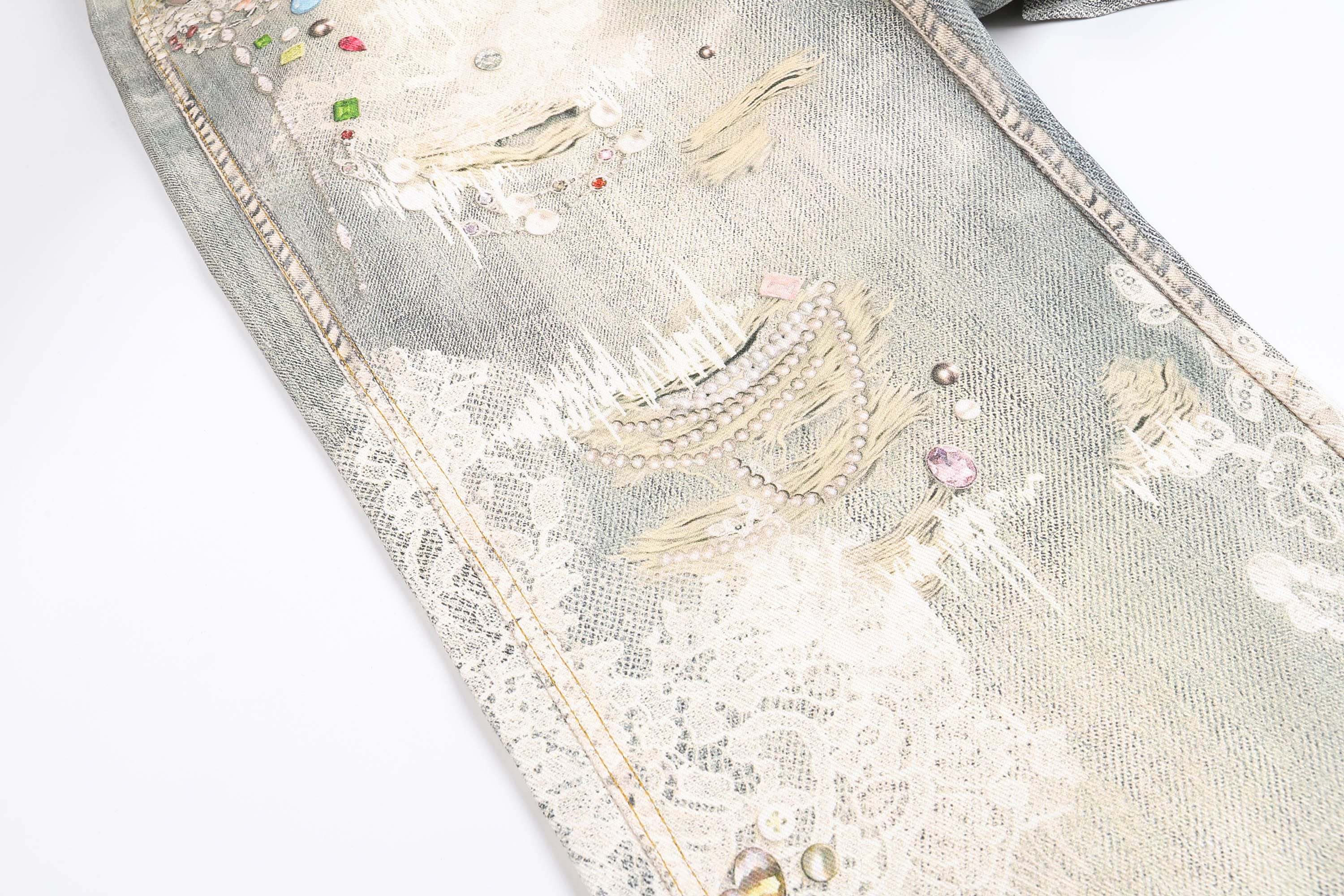 DND4DES×Faychui Distressed Gem&Lace Jeans