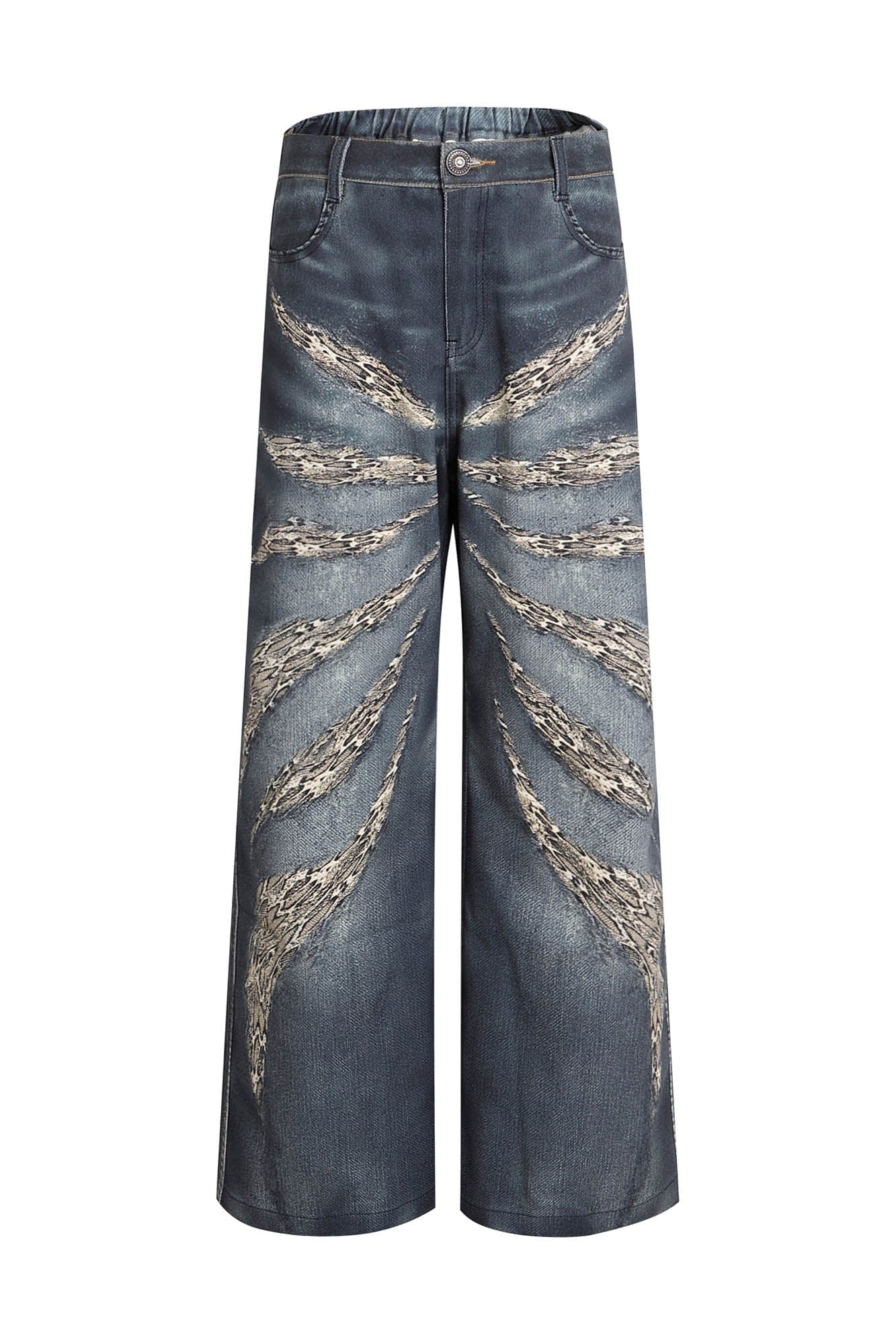 DND4DES×Faychui Leopard Wings Embroidered Wide-Leg Jeans