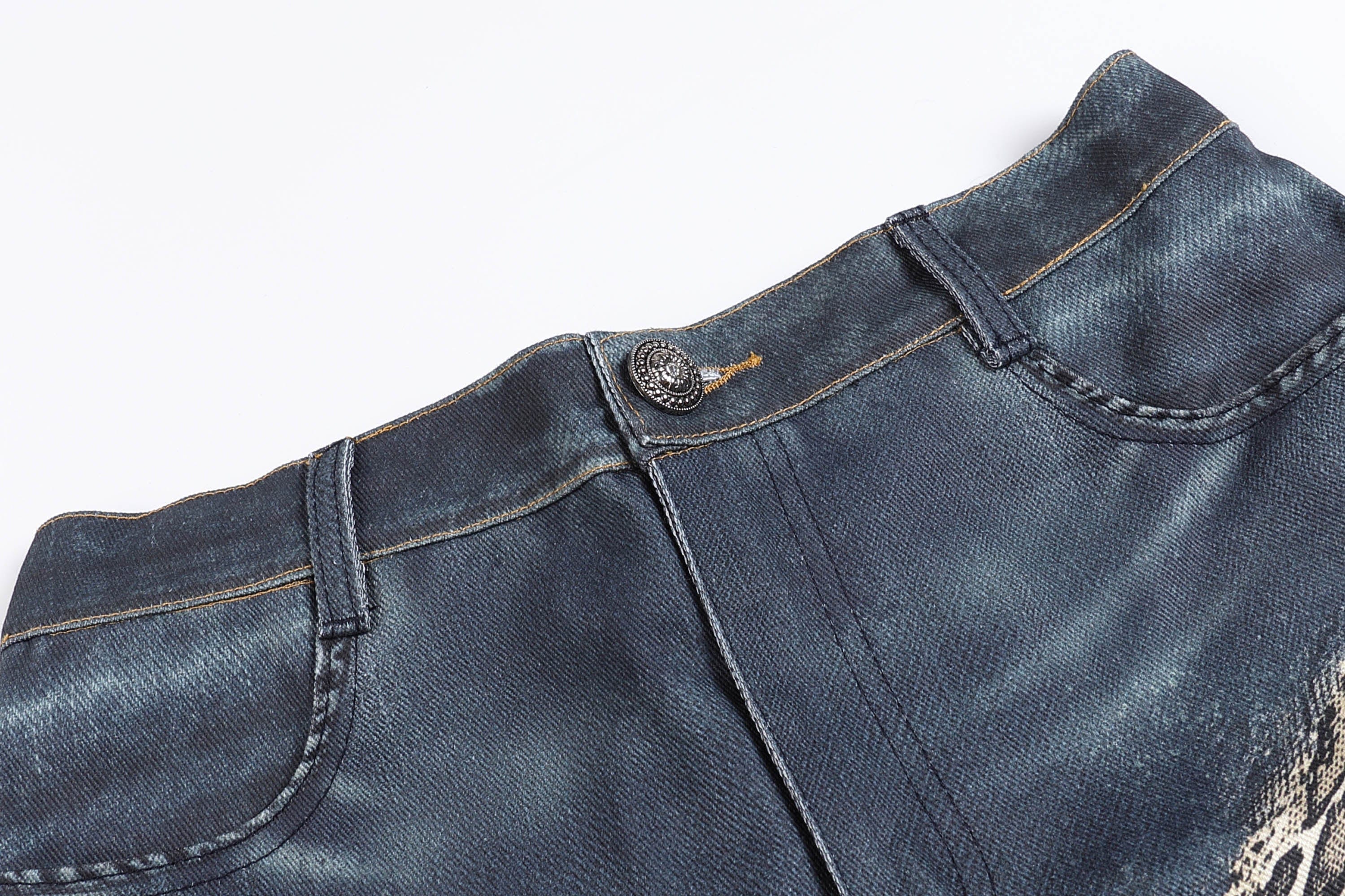 DND4DES×Faychui Leopard Wings Embroidered Wide-Leg Jeans