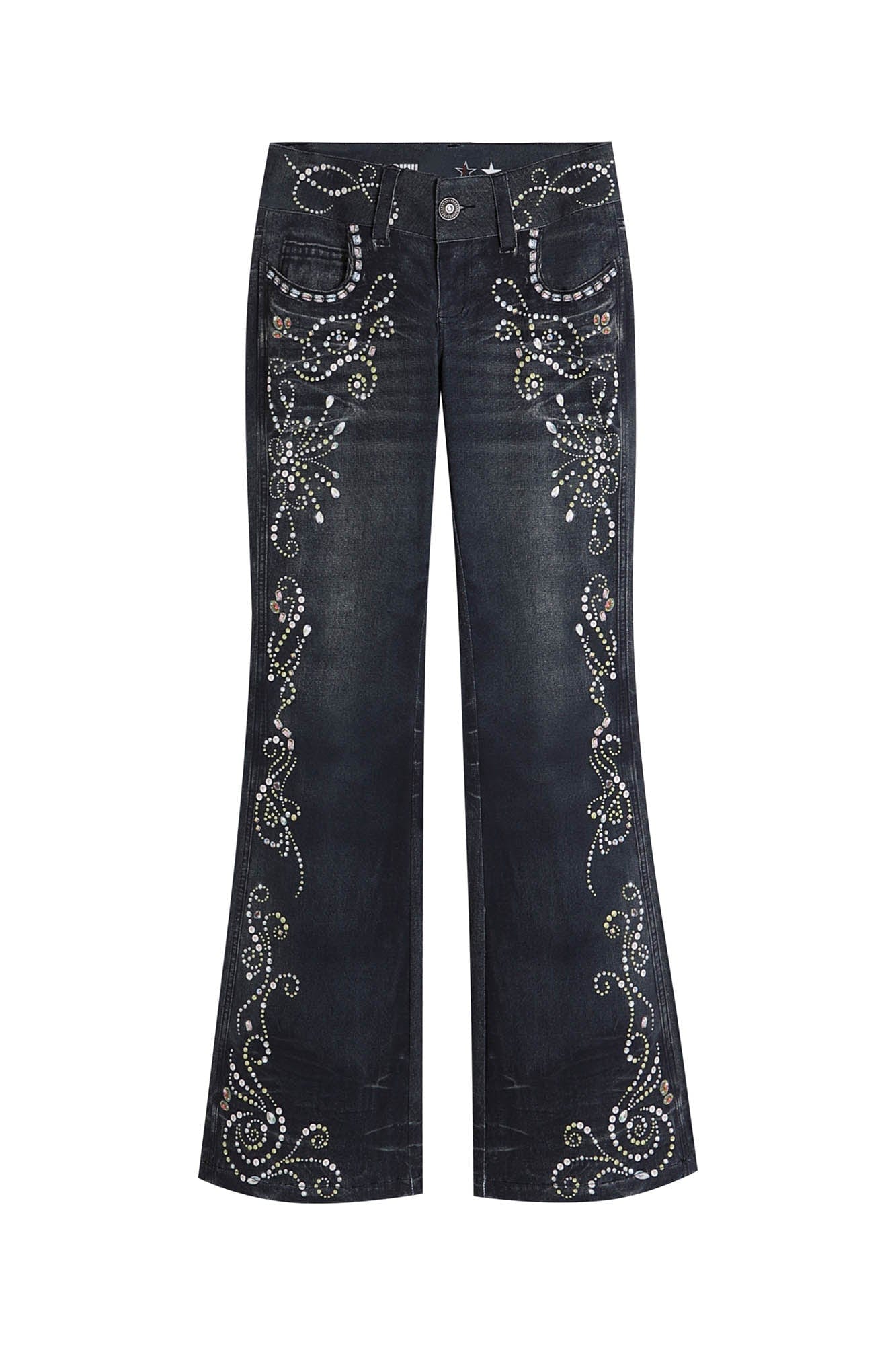 DND4DES×Faychui Retro Gemstone Graphics Flared Jeans