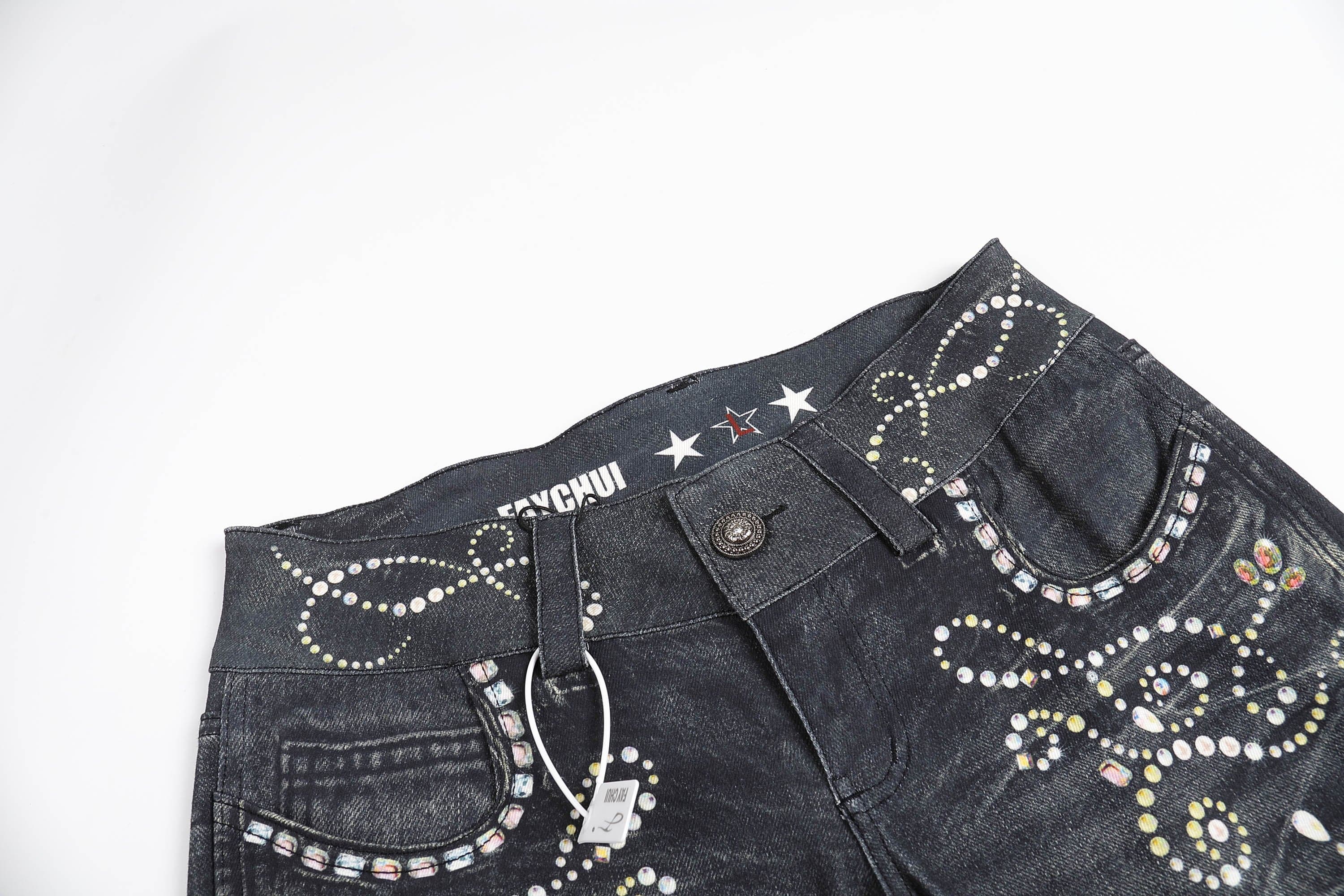 DND4DES×Faychui Retro Gemstone Graphics Flared Jeans