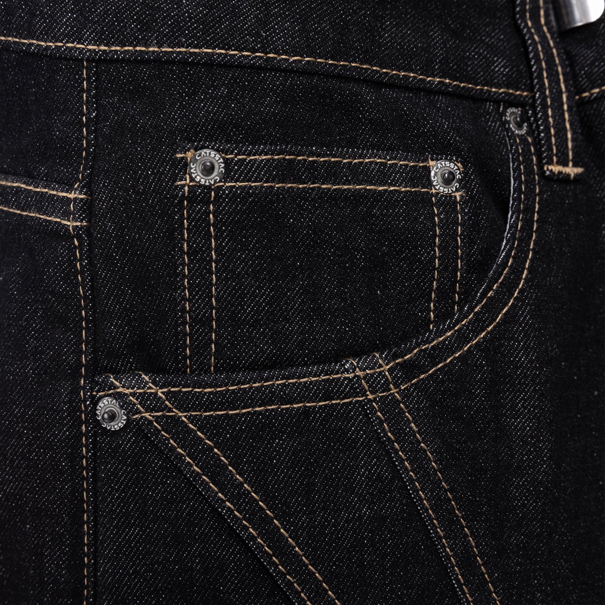 CATSSTAC Curved Panel Stitch Straight-Leg Raw Jeans