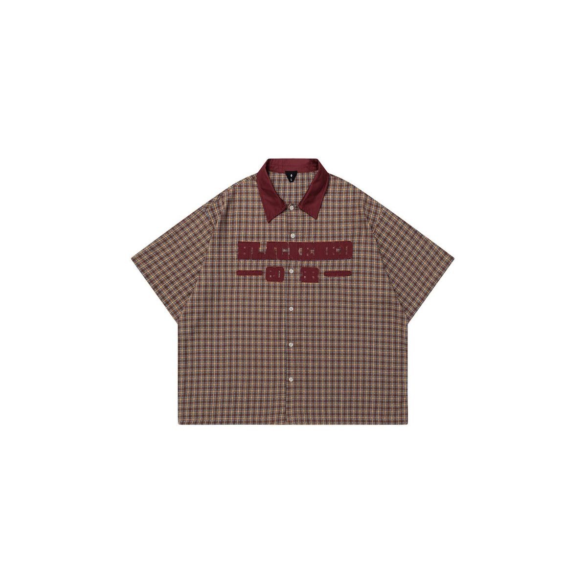 OVDY Raw-Edge Patchwork Graphic Plaid Half Shirt
