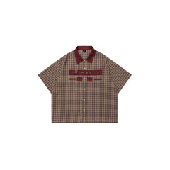 OVDY Raw-Edge Patchwork Graphic Plaid Half Shirt
