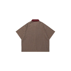 OVDY Raw-Edge Patchwork Graphic Plaid Half Shirt