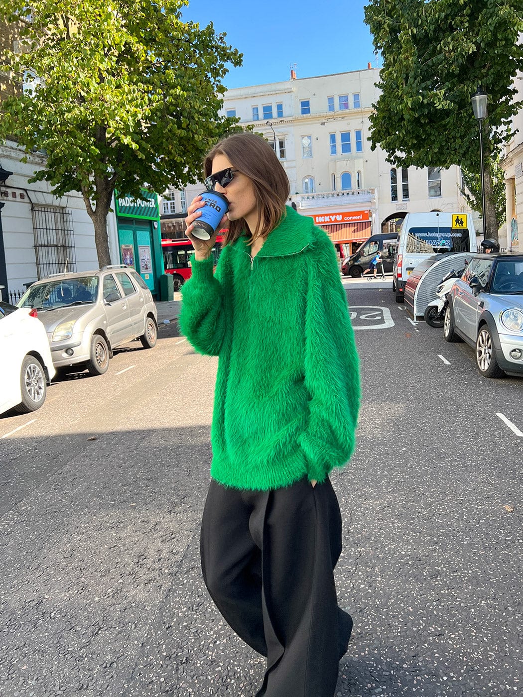SOURPLUM Faux Fur Half Zip Sweater Avocado