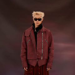 KADAKADA Swallowtail Rivet Zipper Faux Leather Jacket