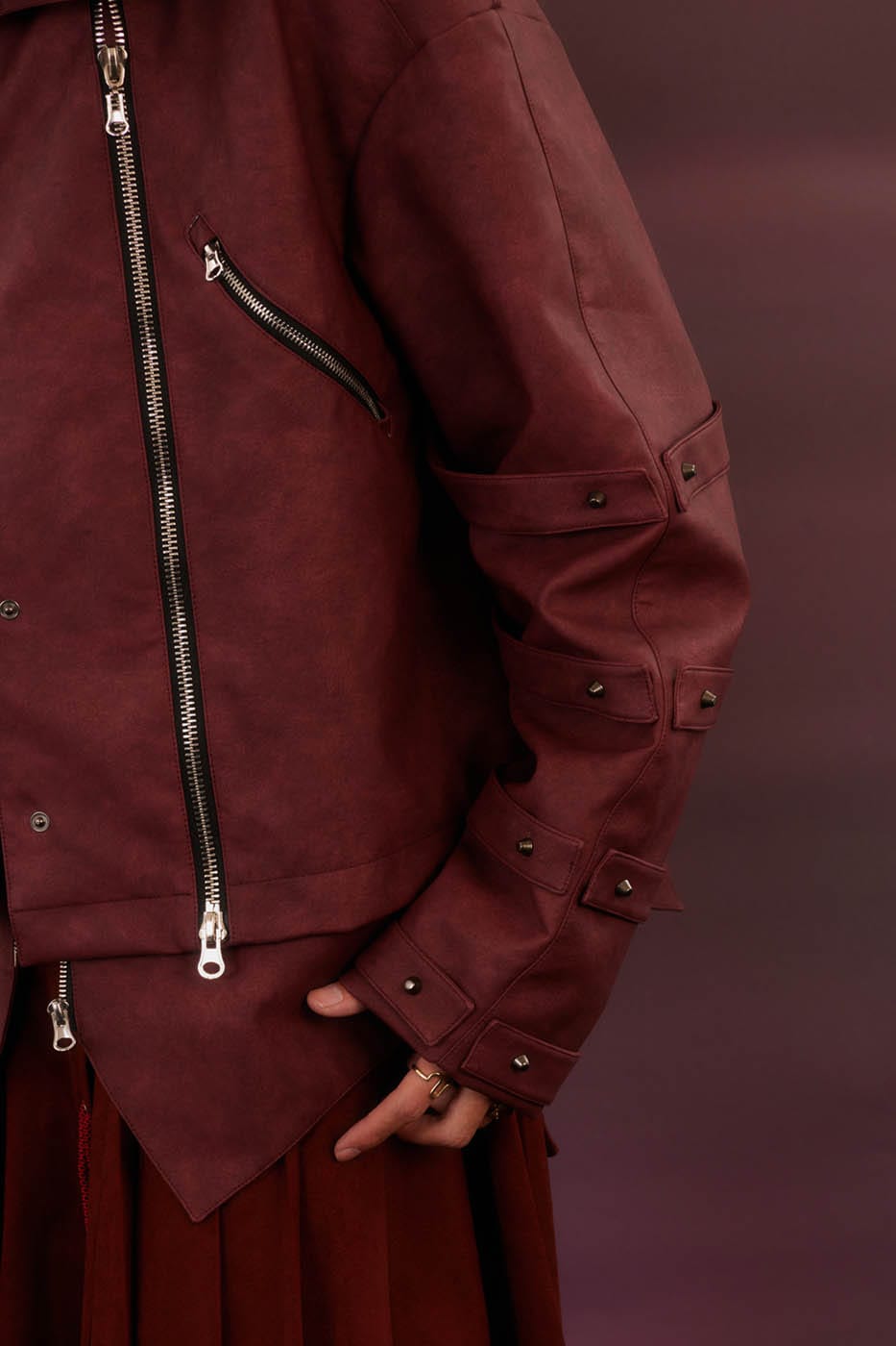 KADAKADA Swallowtail Rivet Zipper Faux Leather Jacket