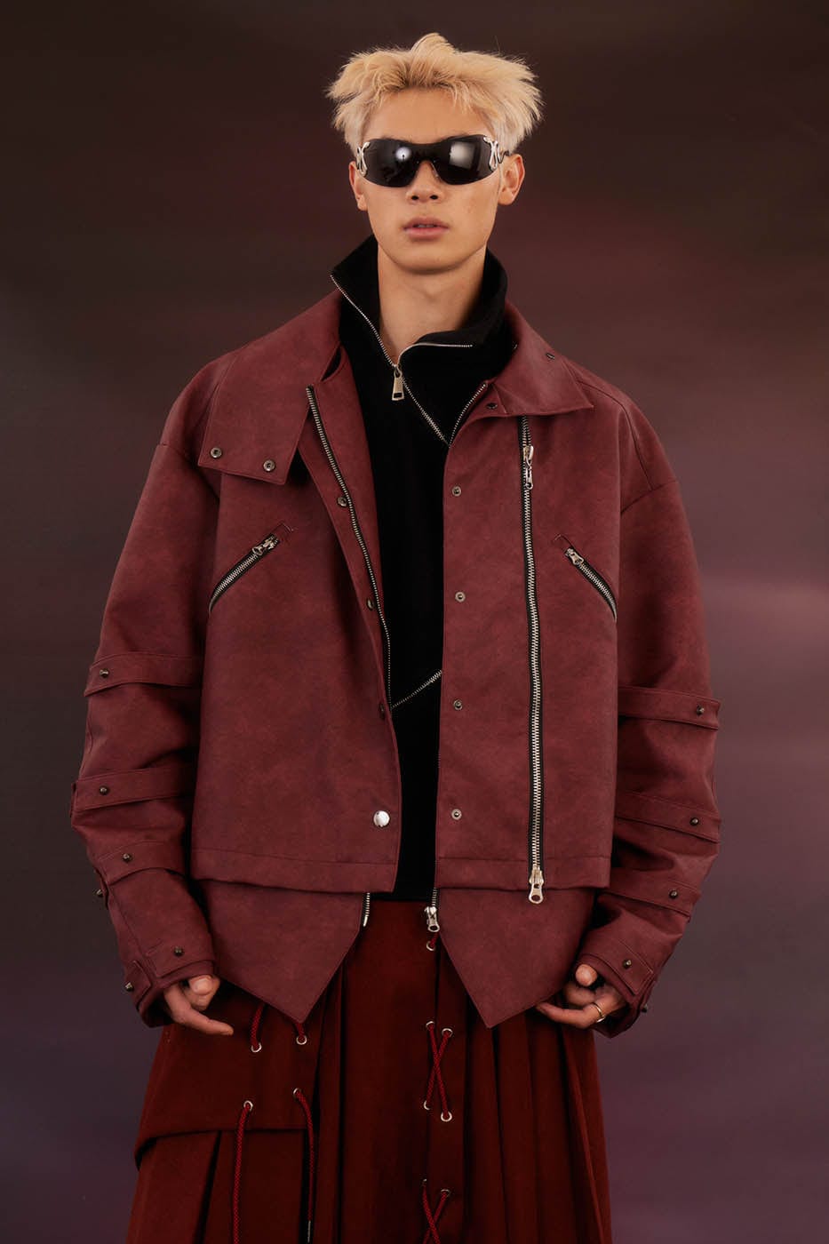 KADAKADA Swallowtail Rivet Zipper Faux Leather Jacket