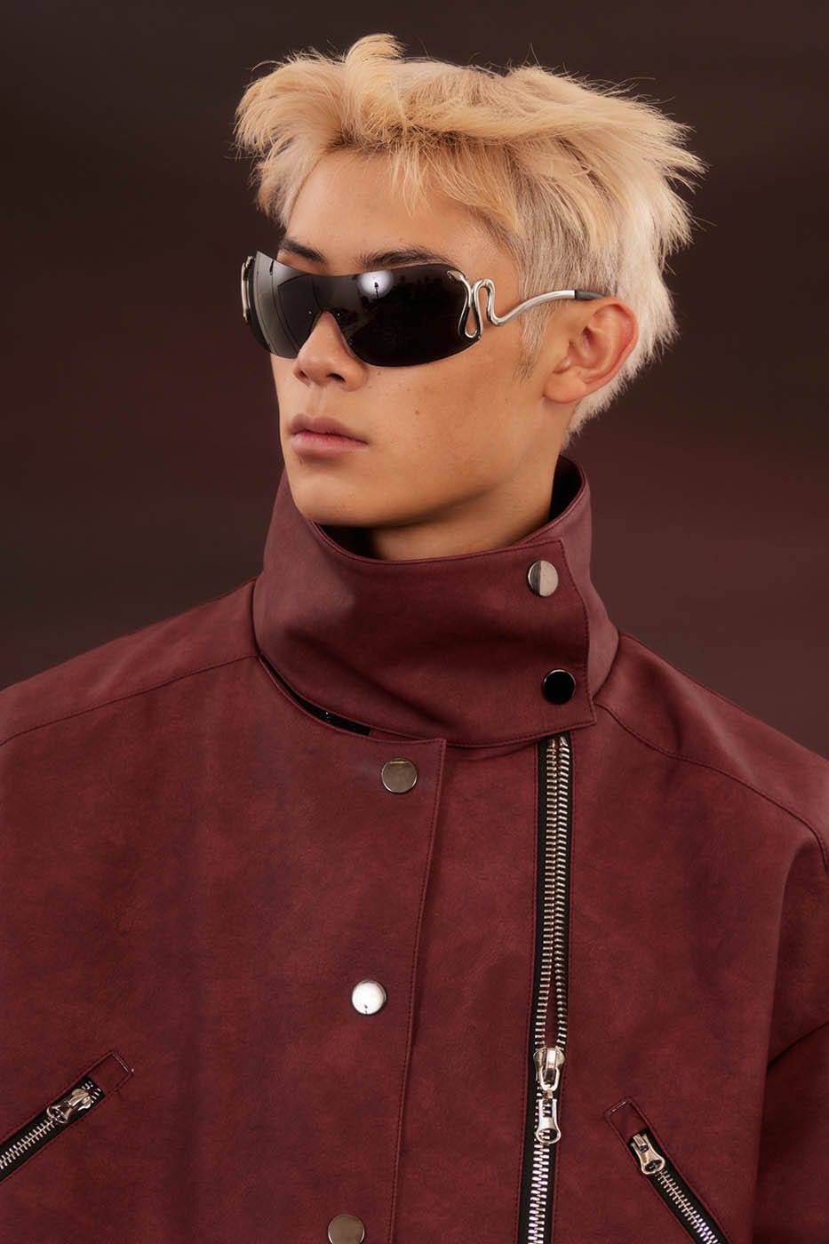 KADAKADA Swallowtail Rivet Zipper Faux Leather Jacket
