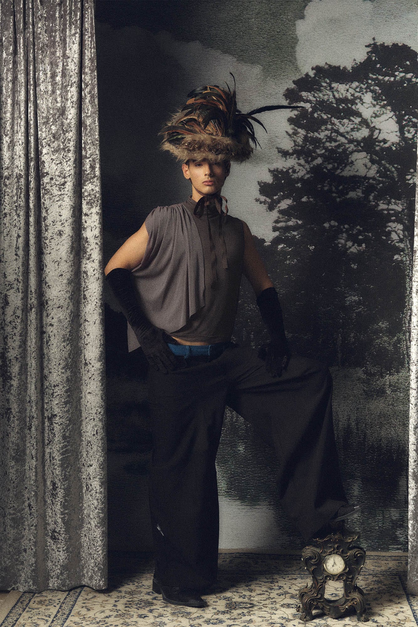 KADAKADA Draped Sheer High-Neck Tank Top