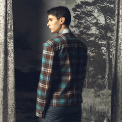 KADAKADA Double-Layer Silky Collar Plaid Blazer