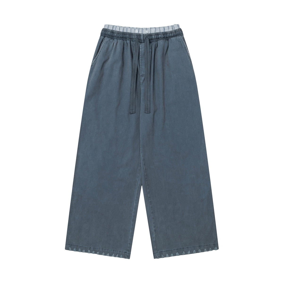 OVDY Layered-Waist Distressed Straight-Leg Pants