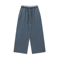 OVDY Layered-Waist Distressed Straight-Leg Pants