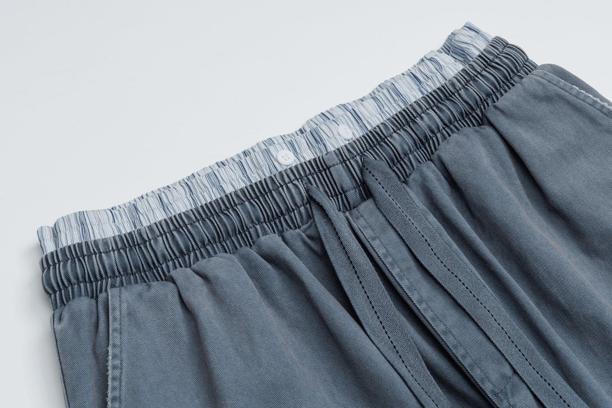 OVDY Layered-Waist Distressed Straight-Leg Pants