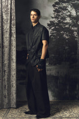 KADAKADA Asymmetrical Pleated Faux Leather Half Shirt