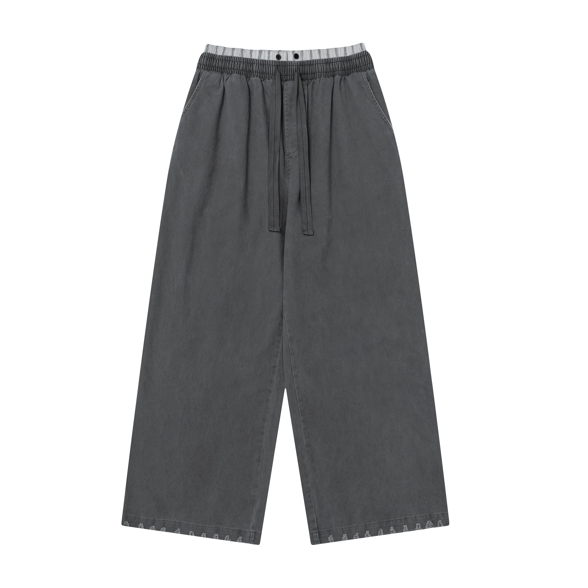 OVDY Layered-Waist Distressed Straight-Leg Pants