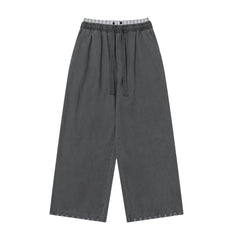 OVDY Layered-Waist Distressed Straight-Leg Pants