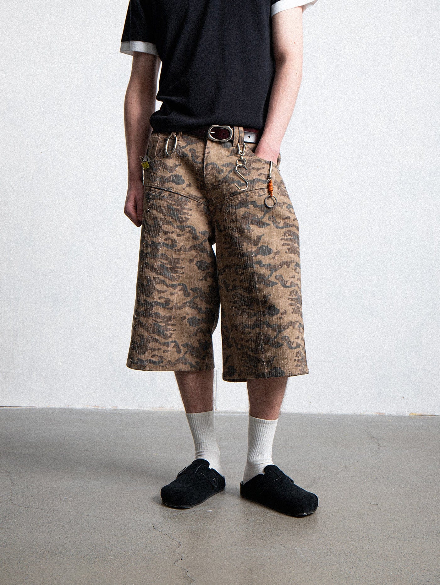 LEONSENSE Deconstructed Camo Cargo Shorts