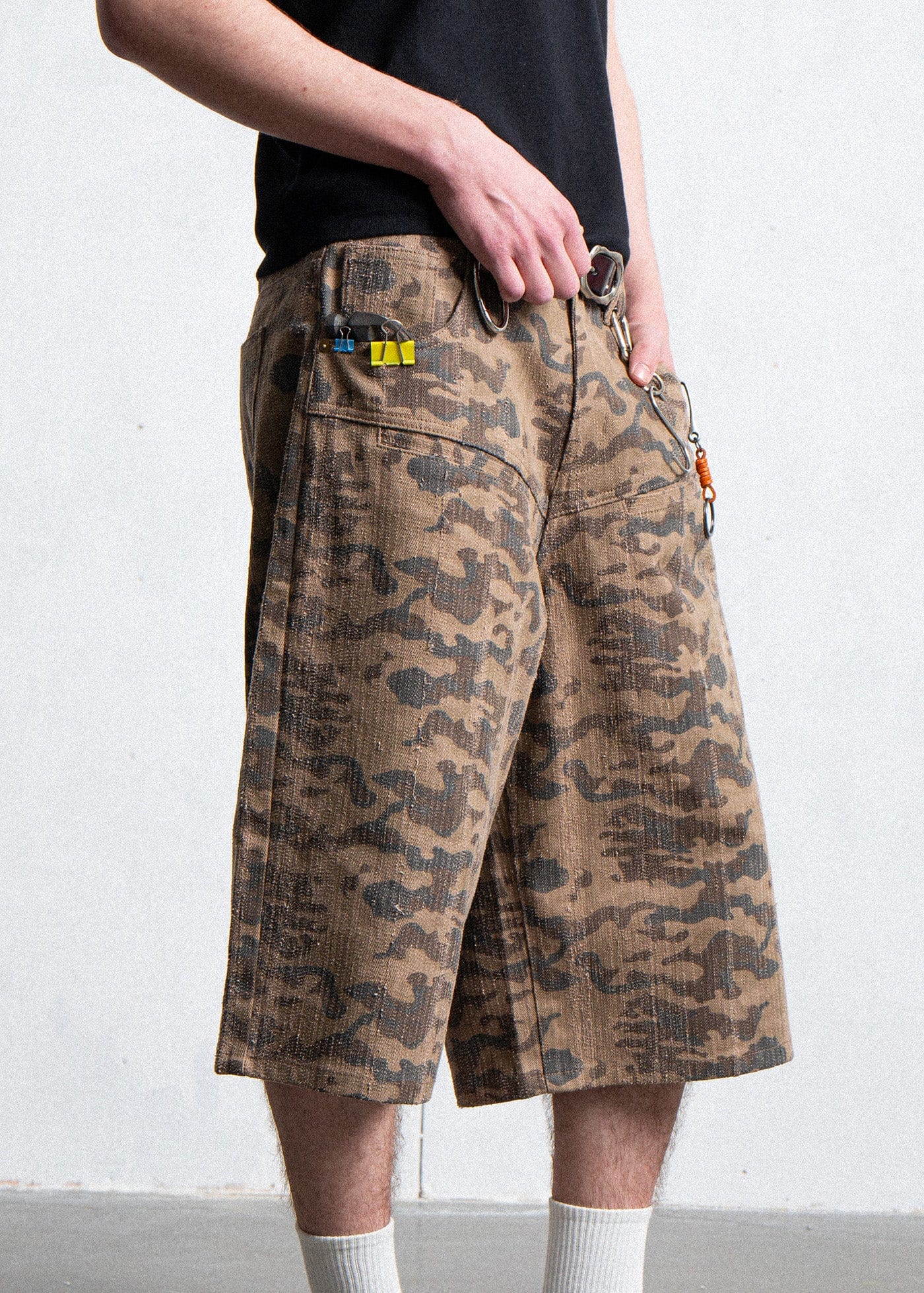 LEONSENSE Deconstructed Camo Cargo Shorts