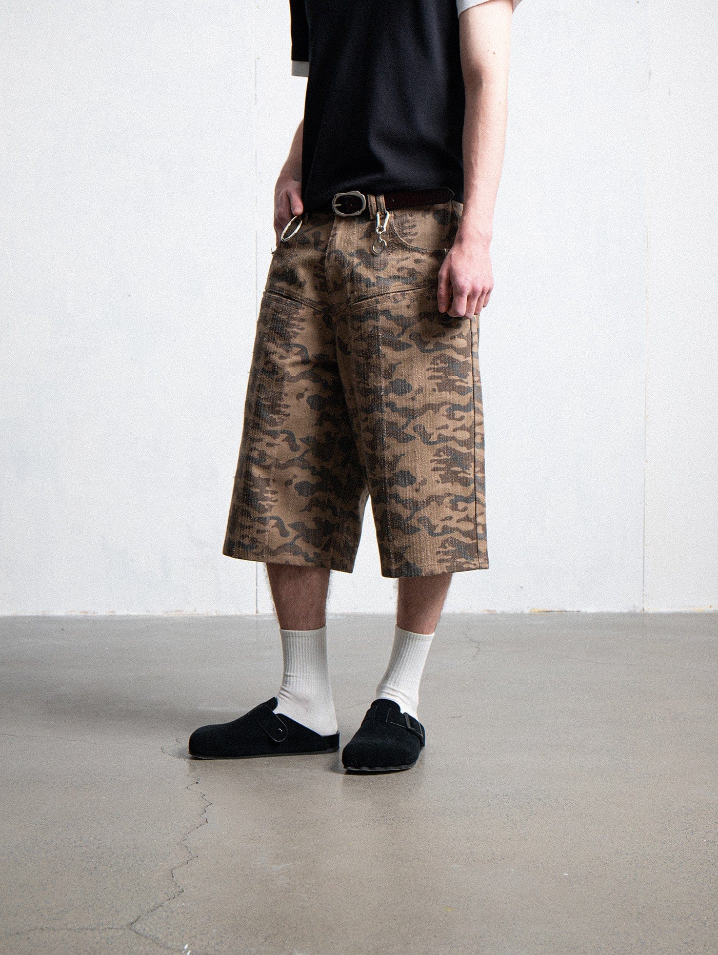 LEONSENSE Deconstructed Camo Cargo Shorts