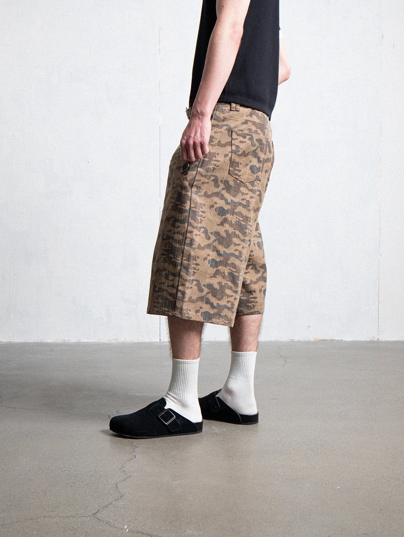 LEONSENSE Deconstructed Camo Cargo Shorts
